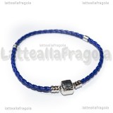 Bracciale similpelle blu con chiusura in ottone argentato 20cm