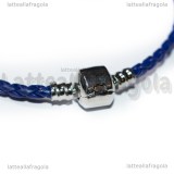 Bracciale similpelle blu con chiusura in ottone argentato 20cm