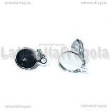 Coppia Orecchini a Clip in metallo argentato con asola e base tonda da 10mm