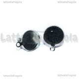 Coppia Orecchini a Clip in metallo argentato con asola e base tonda da 12mm