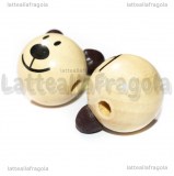 Perla Orsacchiotto orecchie cioccolato in legno foro passante orizzontale 29x24mm