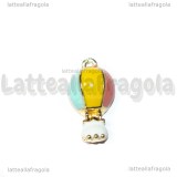 Charm Mongolfiera in metallo dorato smaltato 18.5x10mm