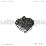 Ciondolo Cuore double-face Super Mom in Acciaio Inox 16x16.5mm