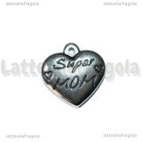 Ciondolo Cuore double-face Super Mom in Acciaio Inox 16x16.5mm