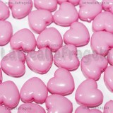 30 Cuoricini in Acrilico Rosa con foro passante 11x10mm