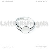 Base anello regolabile in metallo argentato con piattello 8mm