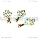 Charm Chiave in metallo dorato smaltato azzurro 23x11mm
