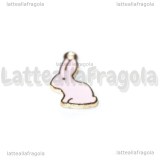 Charm Coniglio in metallo dorato smaltato rosa 17x9mm