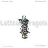 Charm Gufo con Tocco Laurea double-face in metallo argento antico 22x10mm