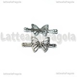 Chiusura Farfalla per cordini tubolari in metallo argento antico 20x9mm
