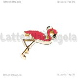 Ciondolo Fenicottero in metallo dorato smaltato rosa 26x14mm