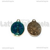 Medaglietta Madonna in rame gold plated smaltato azzurro 19.5x12mm