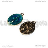 Medaglietta Madonna in rame gold plated smaltato azzurro 19.5x12mm