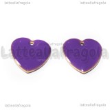 Ciondolo Cuore double-face in rame dorato smaltato viola 16mm