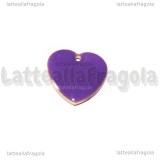 Ciondolo Cuore double-face in rame dorato smaltato viola 16mm