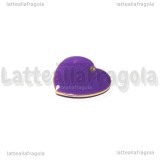 Ciondolo Cuore double-face in rame dorato smaltato viola 16mm