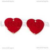 Ciondolo Cuore double-face in rame dorato smaltato rosso 16mm