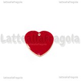 Ciondolo Cuore double-face in rame dorato smaltato rosso 16mm