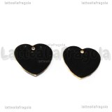 Ciondolo Cuore double-face in rame dorato smaltato nero 16mm