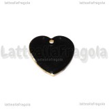 Ciondolo Cuore double-face in rame dorato smaltato nero 16mm