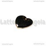 Ciondolo Cuore double-face in rame dorato smaltato nero 16mm