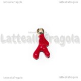 Charm Rametto di Corallo 3D in metallo dorato smaltato rosso 18x9mm