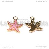 Charm Stella Marina in metallo dorato smaltato rosa 18x15mm