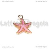Charm Stella Marina in metallo dorato smaltato rosa 18x15mm