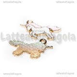 Charm Unicorno in metallo dorato smaltato criniera rosa 20x15mm