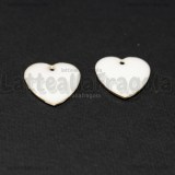 Ciondolo Cuore double-face in rame dorato smaltato bianco 16mm