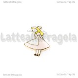 Ciondolo Alice in Wonderland in metallo smaltato dorato rosa 32x19mm