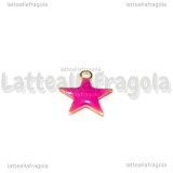 Charm Stella in ottone dorato smaltato rosa intenso 10.5x10mm
