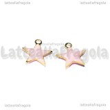 Charm Stella in ottone dorato smaltato rosa 10.5x10mm