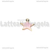 Charm Stella in ottone dorato smaltato rosa 10.5x10mm