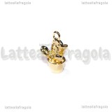 Ciondolo Cactus in vaso 3D in metallo gold plated 15x11mm