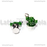 Ciondolo Cactus in vaso 3D in metallo argentato smaltato 15x11mm