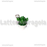 Ciondolo Cactus in vaso 3D in metallo argentato smaltato 15x11mm