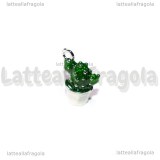 Ciondolo Cactus in vaso 3D in metallo argentato smaltato 15x11mm