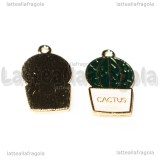 Ciondolo Cactus in vaso in metallo dorato smaltato 23x14mm