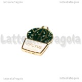 Ciondolo Cactus in vaso in metallo dorato smaltato 23x14mm