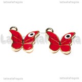 Charm Farfalla in metallo dorato smaltato Rosso 14mm