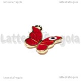 Charm Farfalla in metallo dorato smaltato Rosso 14mm