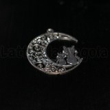 Ciondolo Filigrana Gatti su Luna in ottone silver plated 25x20mm