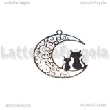 Ciondolo Filigrana Gatti su Luna in ottone silver plated 25x20mm