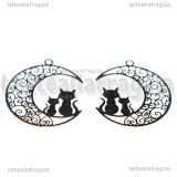 Ciondolo Filigrana Gatti su Luna in ottone silver plated 25x20mm