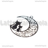 Ciondolo Filigrana Gatti su Luna in ottone silver plated 25x20mm