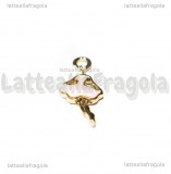 Charm Ballerina in metallo dorato smaltato rosa 22x10mm