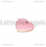Ciondolo Cuore double-face in rame dorato smaltato rosa 16mm