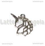 Ciondolo Unicorno filigranato in metallo argento antico 28x23mm