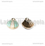 Charm Conchiglia in metallo dorato smaltato azzurro 12.5x11mm